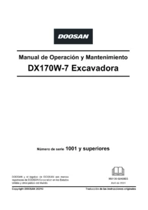 Manual de Operación y Mantenimiento Doosan DX170W-7 Excavadora Hidráulica de Ruedas 2021