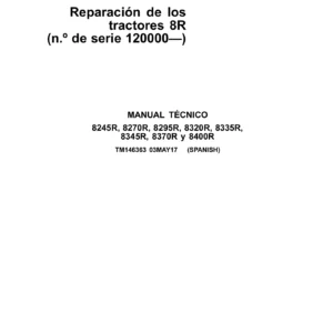 Manual de Reparación John Deere Tractores 8R 8245R a 8400R TM146363 2017 en Español PDF