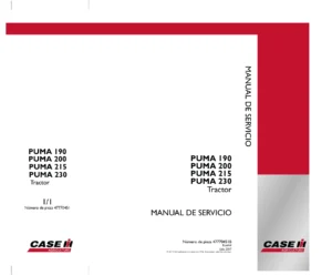 Manual de Servicio CASE IH PUMA 190 200 215 230 Tractor - 47770451B Español