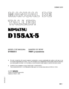 Manual de Taller Komatsu D155AX-5 GSBM016205 Tractor de Orugas Serie 70001