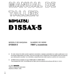 Manual de Taller Komatsu D155AX-5 GSBM016205 Tractor de Orugas Serie 70001