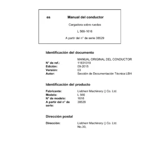 Manual del Conductor Liebherr L 566-1616 Cargadora sobre Ruedas 11831319