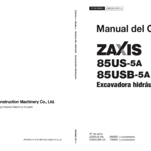 Manual del Operario Hitachi ZAXIS ZX85US-5A ZX85USB-5A Excavadora Hidráulica