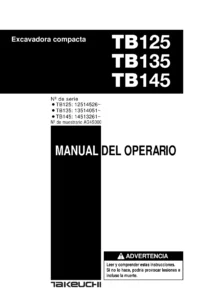 Manual del Operario Takeuchi TB125 TB135 TB145 - Excavadora Compacta PDF