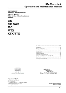 McCormick CX CX SWB MC MTX XTX TTX Operation and Maintenance Supplement Manual