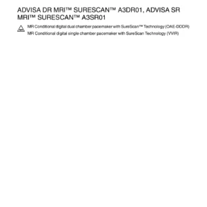 Medtronic Advisa DR MRI SureScan A3DR01 & Advisa SR MRI A3SR01 Clinician Manual PDF