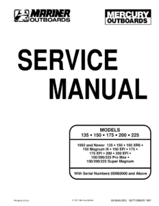 Mercury 135 150 175 200 225 HP Outboard Service Manual - 1992 & Newer PDF