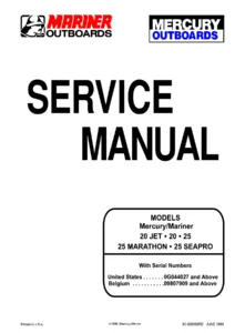Mercury Mariner 20 Jet 20 25 Marathon SeaPro Outboard Service Manual 1998