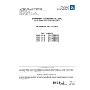 Monogram Systems 15800 Vacuum Toilet Component Maintenance Manual with Illustrated Parts List (ATA 38-33-12)