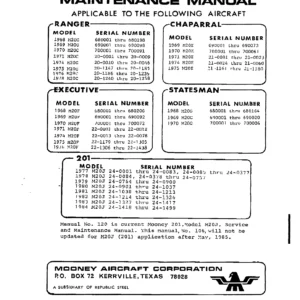 Mooney M20 Series C E F G J 1968-1984 Service & Maintenance Manual PDF