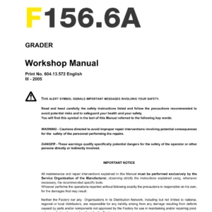 New Holland F156.6 and F156.6A Motor Graders Workshop Service Manual