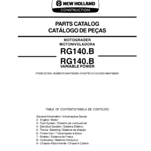 New Holland RG140.B RG140.BVP Motor Grader Parts Catalog 71114263 - 2008 PDF