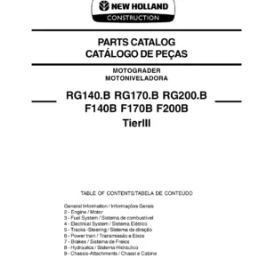 New Holland RG140.B RG170.B RG200.B F140B F170B F200B TierIII Motor Grader Parts Catalog 84322001