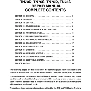 New Holland TN55, TN65, TN70, TN75 Tractor Service Manual - PDF Download
