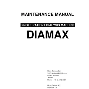 Nipro Diamax Single Patient Dialysis Machine Maintenance Manual MX2010-1704E6