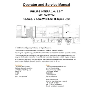 PHILIPS INTERA 1.0 / 1.5 T MRI System Operator and Service Manual - 12.5m Mobile Unit