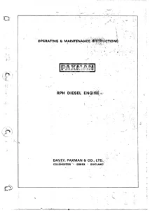 Paxman 12RPH 12RPHX 12RPHC Diesel Engine Operating & Maintenance Instruction Manual