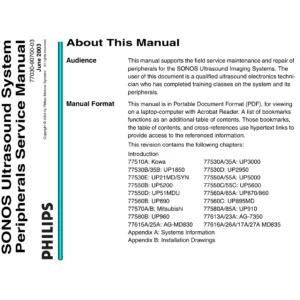 Philips SONOS Ultrasound System Peripherals Service Manual 77030-90700-03 - June 2003 PDF