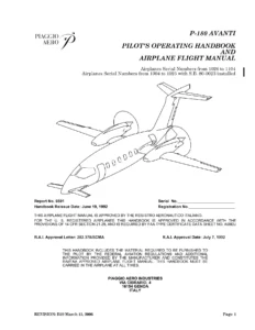 Piaggio P180 Avanti Pilot's Operating Handbook & Airplane Flight Manual Report 6591