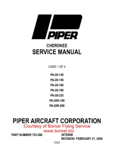 Piper Cherokee PA-28 Service Manual 753-586 - PA-28-140, 150, 160, 180, 235, PA-28R-180, PA-28R-200 Repair Guide PDF