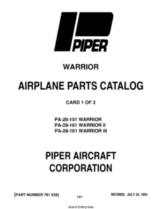 Piper PA-28-151 PA-28-161 Warrior Warrior II III Airplane Parts Catalog 1974-1994