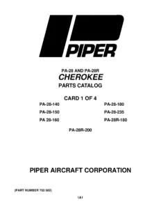 Piper PA-28 & PA-28R Cherokee Series Aircraft Parts Catalog (P/N 753 582)