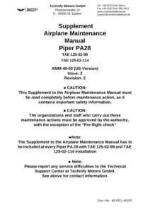 Piper PA28 TAE 125-02-99 & TAE 125-02-114 Airplane Maintenance Manual Supplement PDF