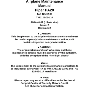 Piper PA28 TAE 125-02-99 & TAE 125-02-114 Airplane Maintenance Manual Supplement PDF