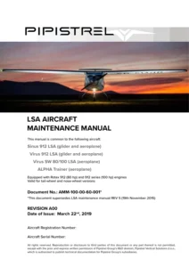 Pipistrel Sinus 912, Virus 912, Virus SW 80/100 & ALPHA Trainer LSA Aircraft Maintenance Manual 2019