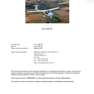 Pipistrel Virus SW 121 Aircraft Maintenance Manual - 2021 Edition PDF