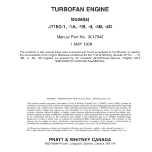 Pratt & Whitney Canada JT15D-1 -4 -4B -4D Engine Maintenance Manual – PDF
