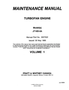 Pratt & Whitney Canada JT15D-5A Turbofan Engine Maintenance Manual 3037322 PDF