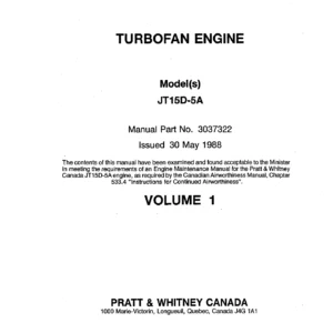 Pratt & Whitney Canada JT15D-5A Turbofan Engine Maintenance Manual 3037322 PDF