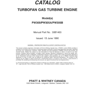 Pratt & Whitney Canada PW305 Turbofan Engine Illustrated Parts Catalog Manual (1990) - PDF Download