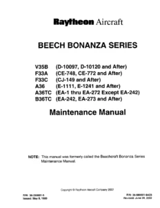 Raytheon Beechcraft Bonanza Series Maintenance Manual V35B F33A F33C A36 A36TC B36TC - P/N 36-590001-9A23