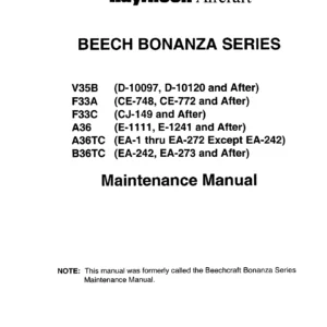 Raytheon Beechcraft Bonanza Series Maintenance Manual V35B F33A F33C A36 A36TC B36TC - P/N 36-590001-9A23