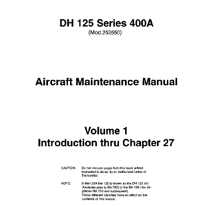 Raytheon DH 125 Series 400A Aircraft Maintenance Manual - Rev 112 (2003) - PDF