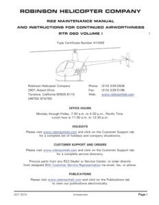 Robinson R22 Maintenance Manual & Instructions for Continued Airworthiness (RTR 060, October 2014)