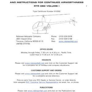 Robinson R22 Maintenance Manual & Instructions for Continued Airworthiness (RTR 060, October 2014)