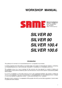 SAME Silver 80 90 100.4 100.6 Tractor Workshop Manual - Complete Repair & Service PDF