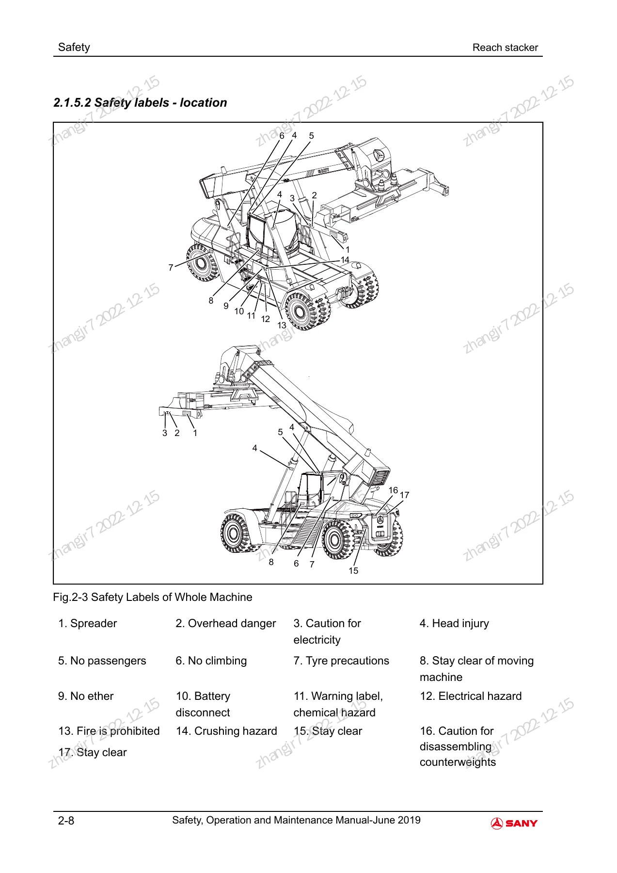 SANY SRSC45V & SRSC45V1A Reach Stacker Safety, Operation and Maintenance Manual - Image 3