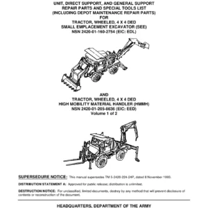 SEE Excavator & HMMH Material Handler Repair Parts Manual TM 5-2420-224-24P-1 Volume 1 (2001)