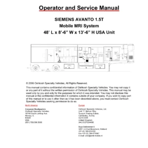 Siemens Avanto 1.5T Mobile MRI Trailer Oshkosh Operator and Service Manual (2006)