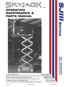 Skyjack SJIII 3015 3219 Operating Maintenance and Parts Manual 117129AJ