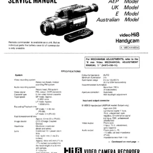 Sony CCD-FX700E Video Hi8 Handycam Service Manual - AEP UK E Australian Models