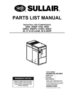 Sullair 3000 3700 4500 Series Industrial Air Compressor Parts List Manual 02250176-183 R01