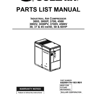 Sullair 3000 3700 4500 Series Industrial Air Compressor Parts List Manual 02250176-183 R01