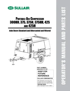Sullair 300HH 375 375H 375HH 425 425H Operator Manual & Parts List 02250169-727 PDF