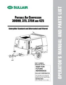 Sullair 300HH 375 375H 425 Portable Air Compressor Operator Manual and Parts List