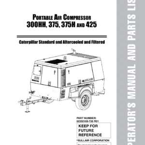 Sullair 300HH 375 375H 425 Portable Air Compressor Operator Manual and Parts List